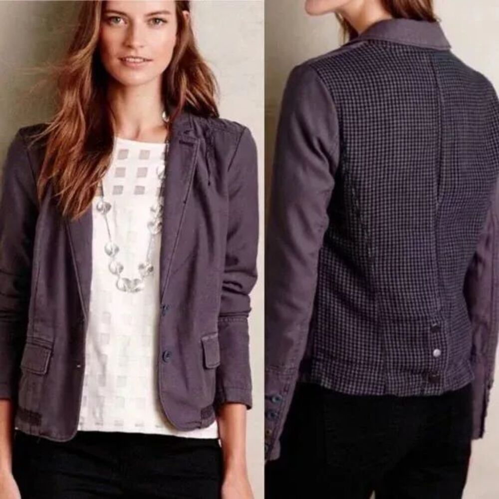 Hei Hei x Anthropologie Delaine Cotton Blazer Jacket US 4 Gray Houndstooth B52